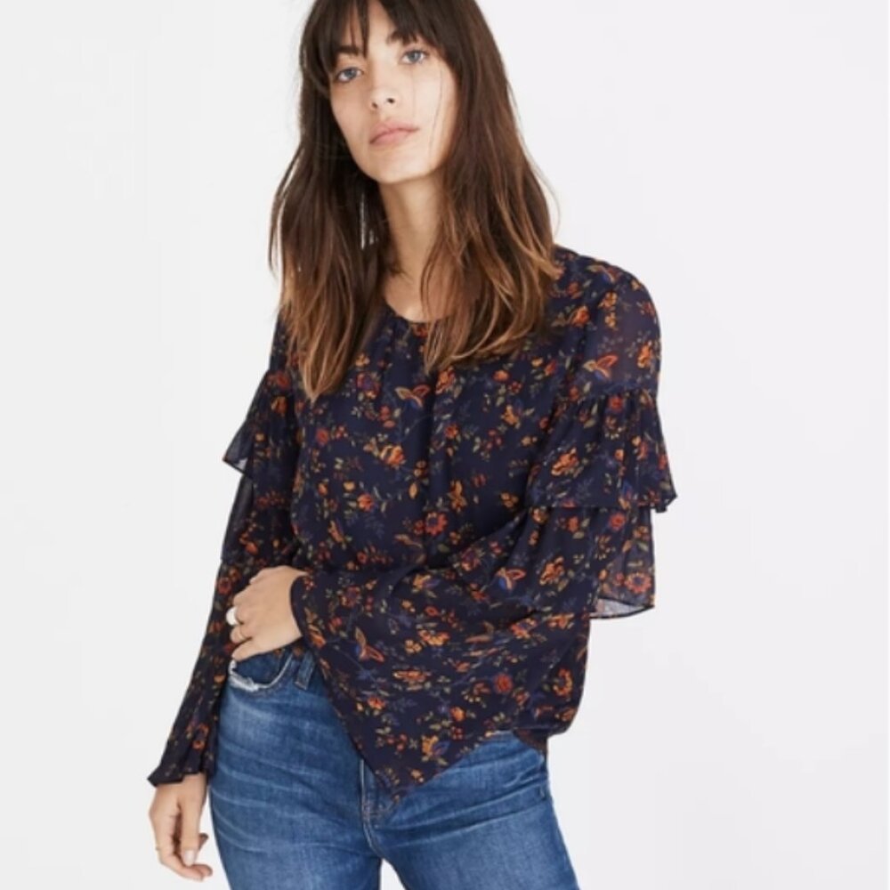 Madewell Ruffle-Sleeved Shirt in Climbing Vine